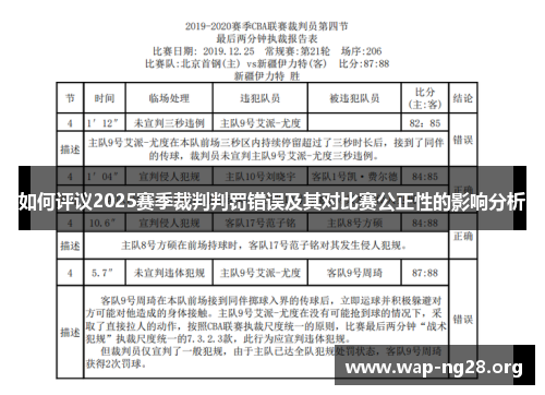 如何评议2025赛季裁判判罚错误及其对比赛公正性的影响分析
